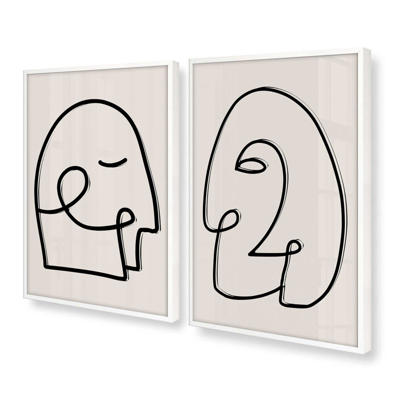 Mindful Gaze Set of 2 Print on Archival Matte Paper in Frame, 11" H x 9" W, Opaque White
