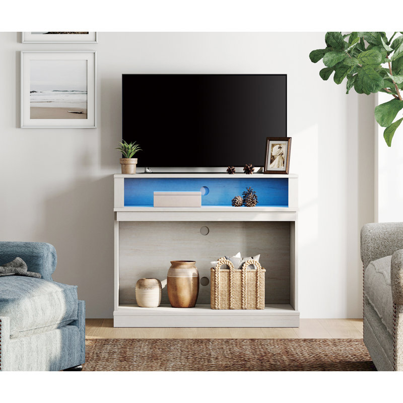 Ivy Bronx Farmhouse TV Stand For 45 Inch TV With Blue LED Light, White