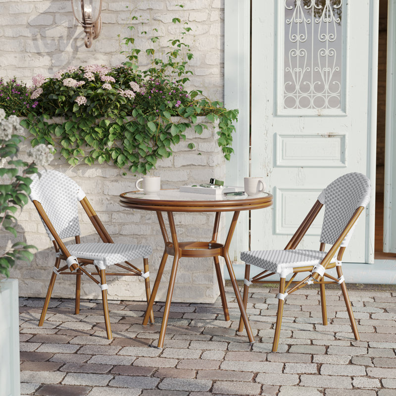 Ensemble bistro commercial avec table et chaise Rylan, Brun / blanc, 3 Pieces: Table, 2 Chairs