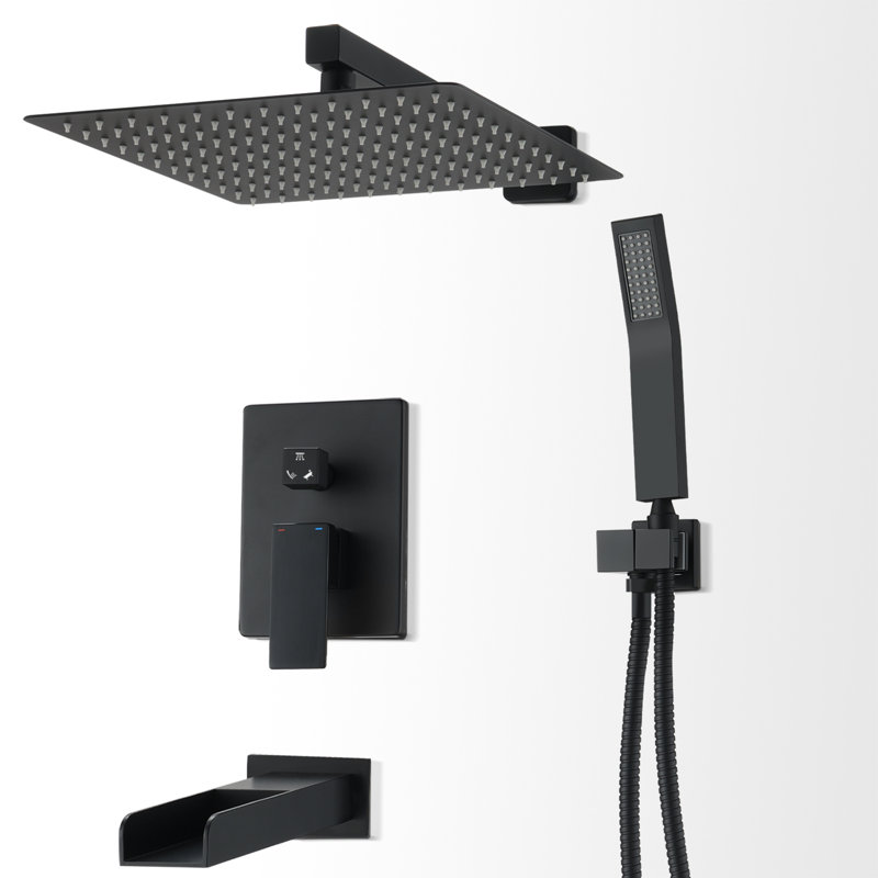 Robinet de baignoire et de douche mural avec valve brute, Noir
