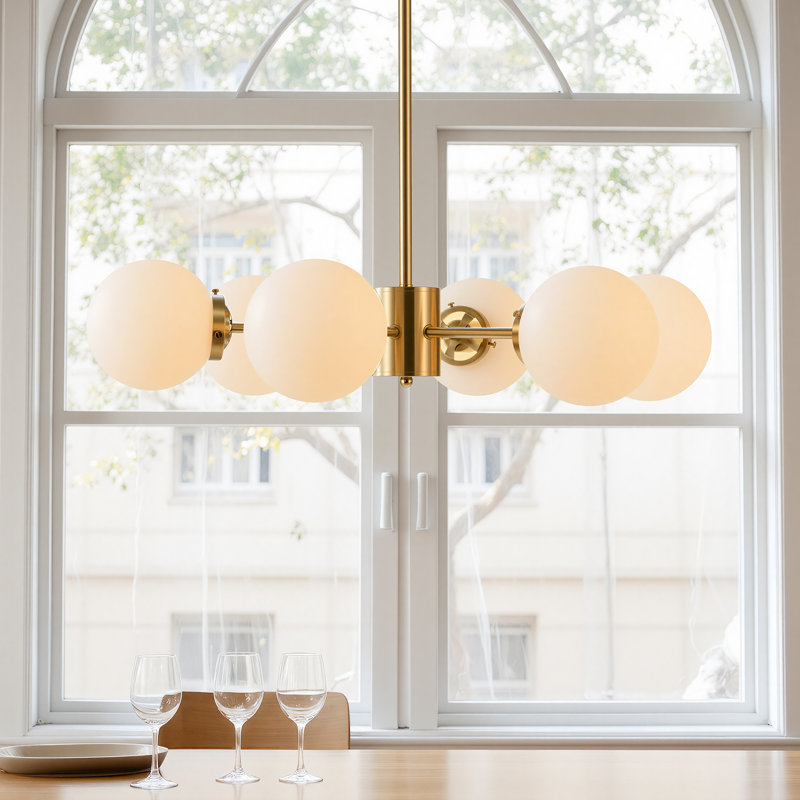 6-Light Dimmable Modern Sputnik Chandelier with Glass Globes in Gold, Gold, 6 Lights