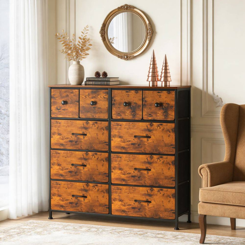 10-Drawer Fabric Storage Dresser (Rustic Brown)
