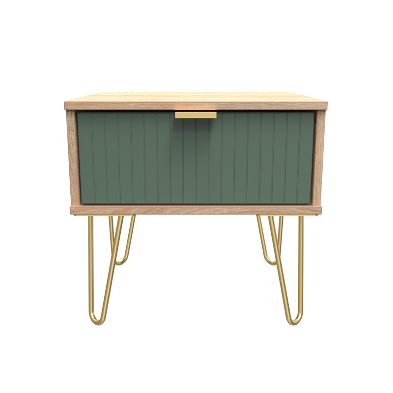 Beranda 45cm W Manufactured Wood Bedside Table, Labrador Green/Bardolino Oak