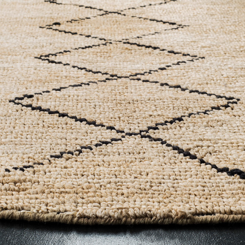 Bohemian Hand-Woven Ivory/Black Area Rug, Round 6'