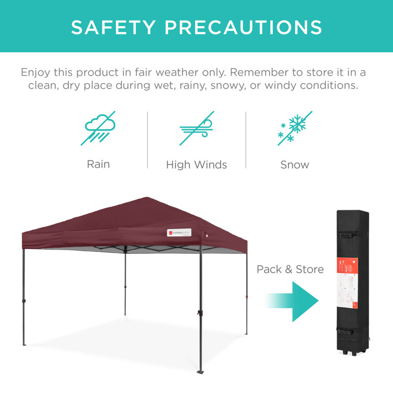 Best Choice Products Easy Setup Pop Up Canopy W/ 1-Button Setup, Wheeled Case, 4 Weight Bags, 10ft x 10ft, Burgundy
