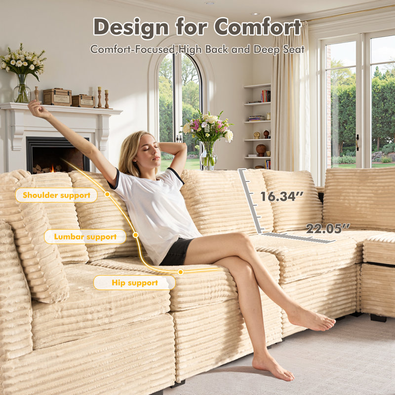 Canapé modulaire surdimensionné rembourré 5 pièces Viola, Beige
