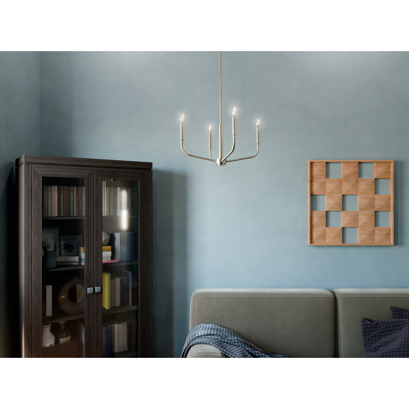 4-Light Brushed Nickel Convertible Chandelier, Brushed Nickel