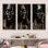 Essence féminine noire et dorée I - Portrait de femme, ensemble de 3 décorations murales