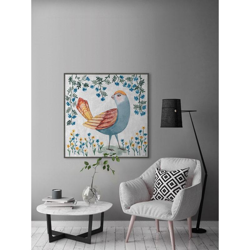 Floral Bird - reproduction sur toile avec cadre flottant, L 12 po x H 12 po