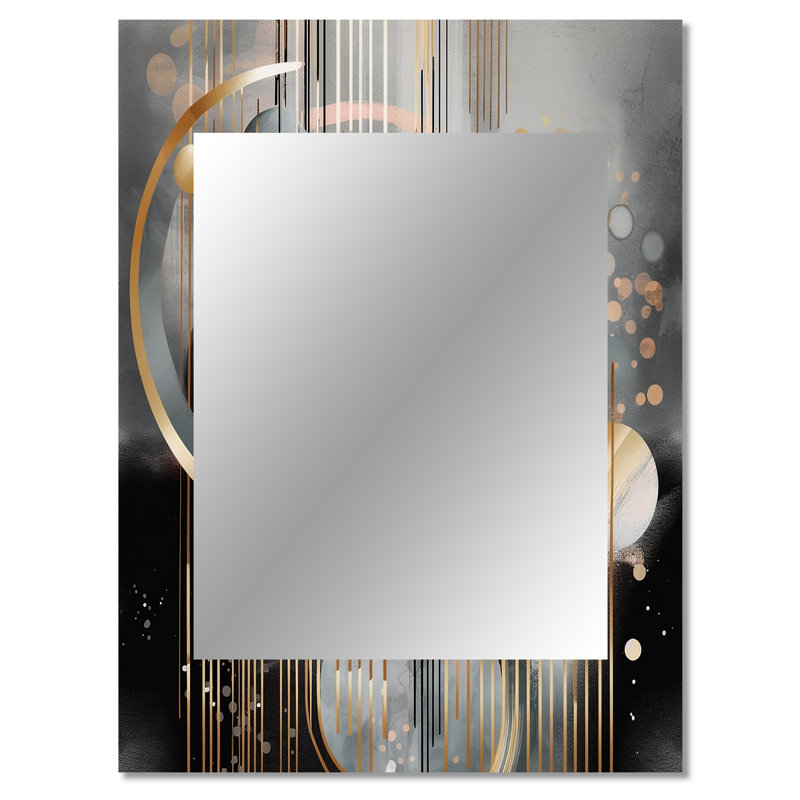 Abstrait formes et lignes III - grand miroir mural en marbre, miroir unique moderne, art imprimé en métal, 40 po x 30 po