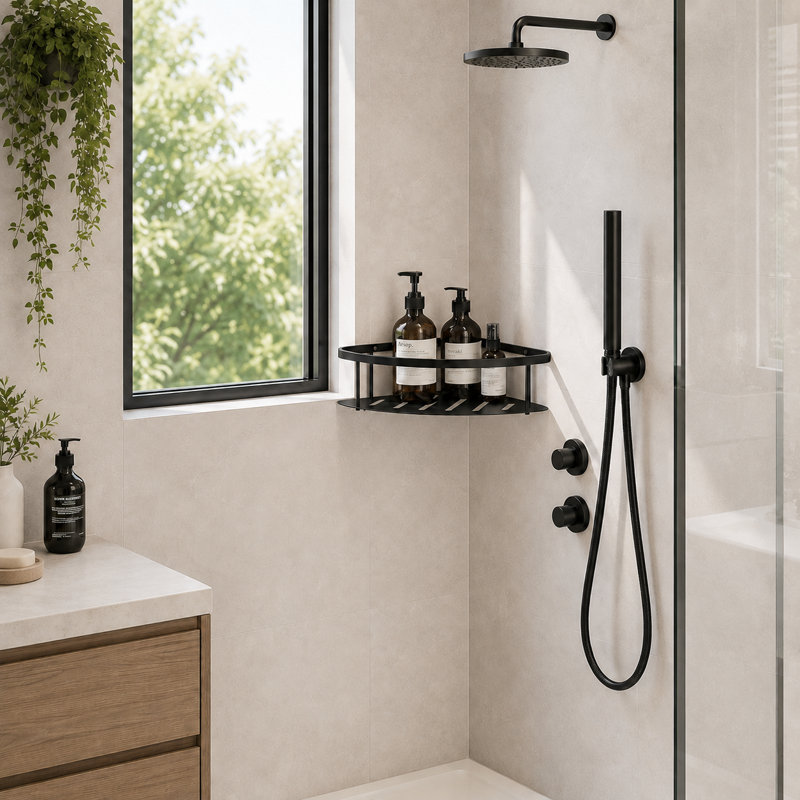 Serviteur de douche mural en acier inoxydable, Noir mat, 1