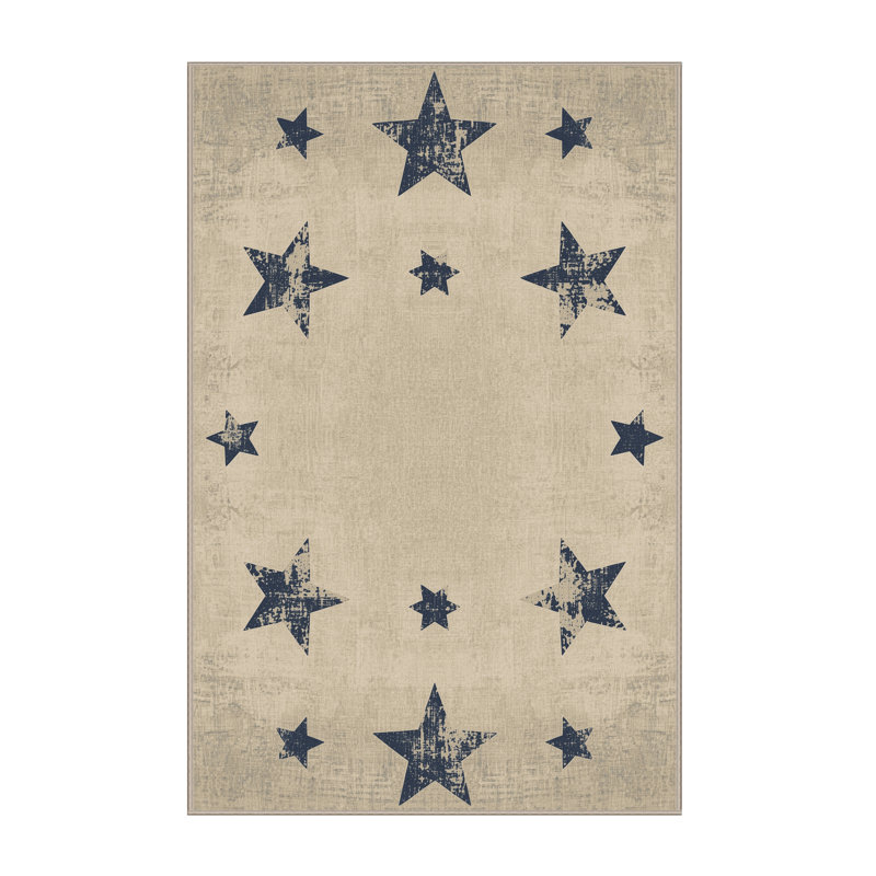Soft Plush Esquibel July 4Th Modern & Contemporary Abstract Area Rug in Beige – Beige Binding, 2x4