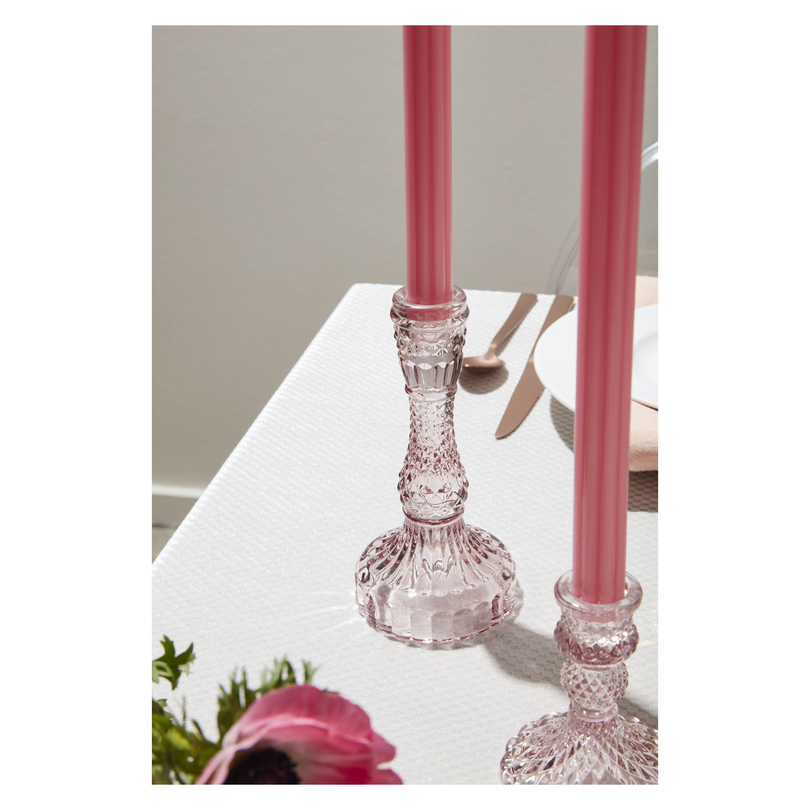Samira Glass Tabletop Candlestick, Pink