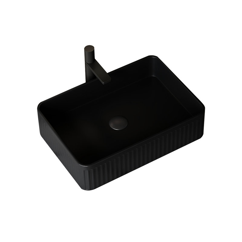 Lavabo vasque de salle de bain rectangulaire en céramique de haute qualité de 20 po sans robinet, noir, pratique, sans armoire