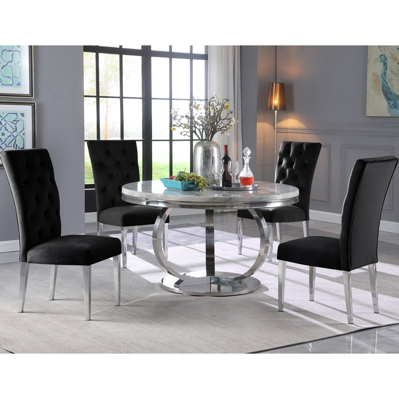Ensemble de salle à manger 5 pièces Koio , Noir, H 30 po x L 52 po x l 52 po, Argent