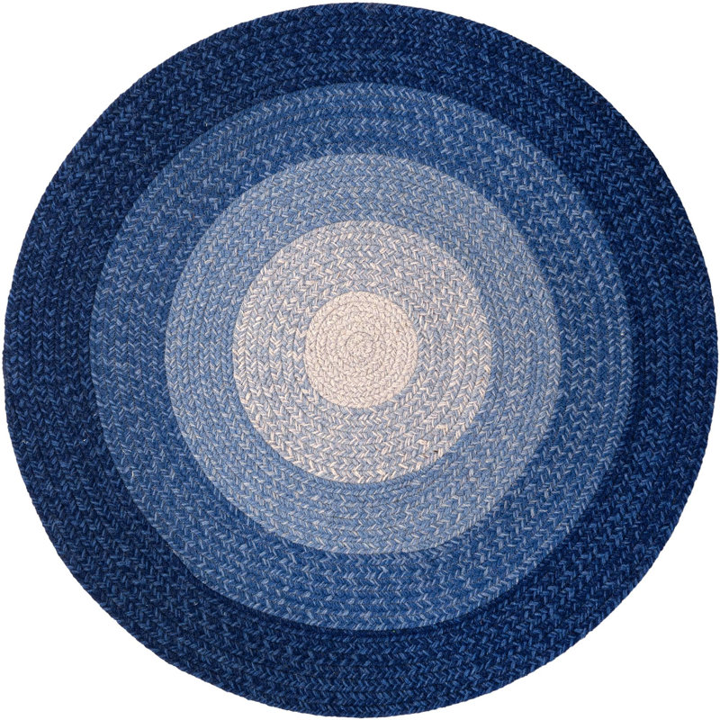  Ombre Hand Braided Wool Rug, Blue, Round 3'1"