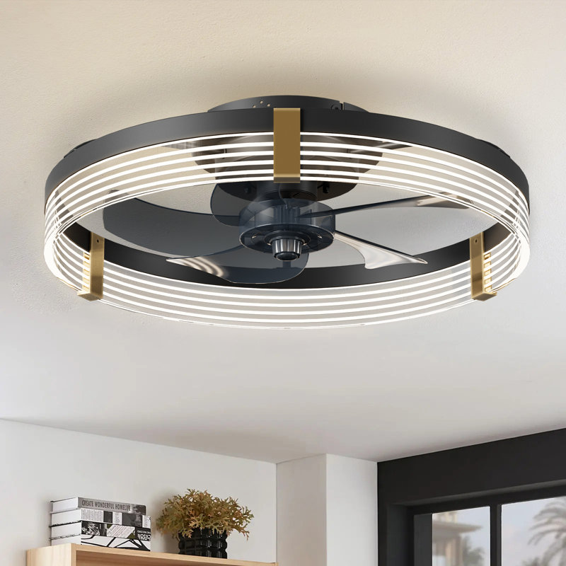 Kordae Flush Mount Dimmable Ceiling Fan with LED Lights, Black, 20"