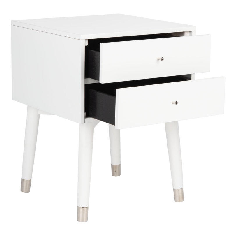 Table de chevet à 2 tiroirs Debriana, Argent/blanc