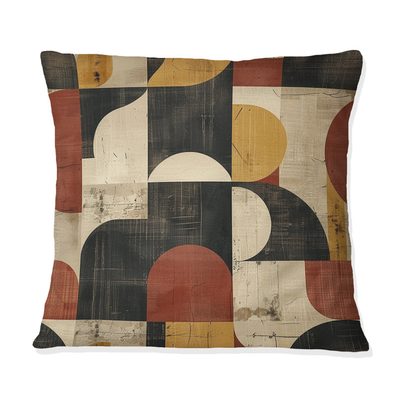 Coussin jaune et beige à motif géométrique Mid-Century, H 18 po x l 18 po
