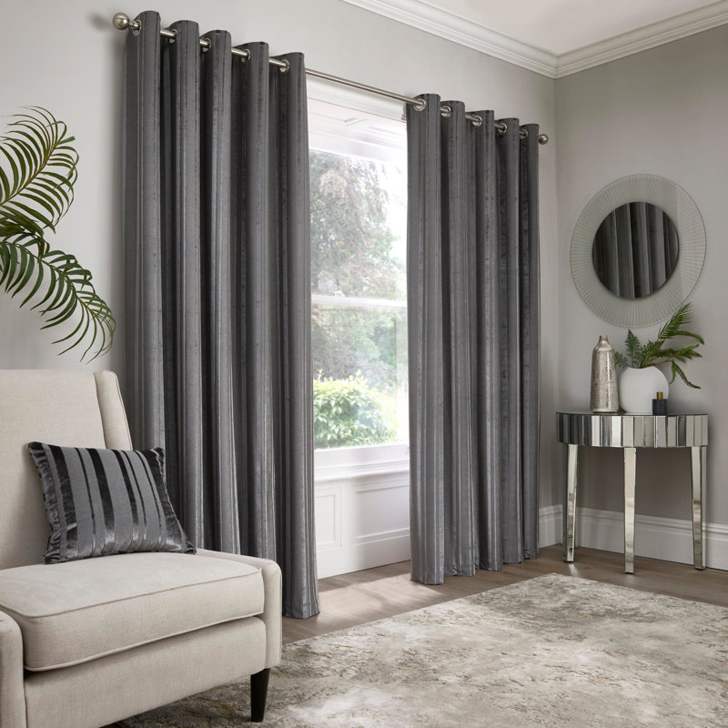 Conrad 100% Polyester Pair Of Eyelet Curtains, Width 168 x Drop 137 cm, Slate
