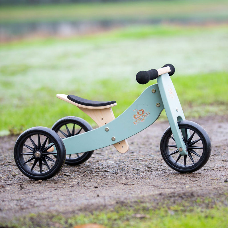 Kinderfeets Kid's Riding Toy Bundle w/Adjustable Helmet & Tiny Tot Balance Bike, Sage Green