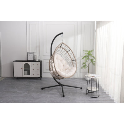 Chaise suspendue pliable en forme d'œuf avec support et coussins
