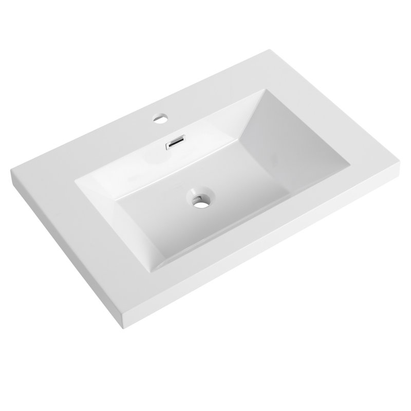 Évier en résine blanc brillant 30 po pour salle de bain - et magnifique évier de style design, durable
