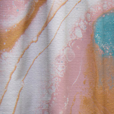 Panneau de rideau simple semi-transparent à motif abstrait turquoise et rose Marble Waves II