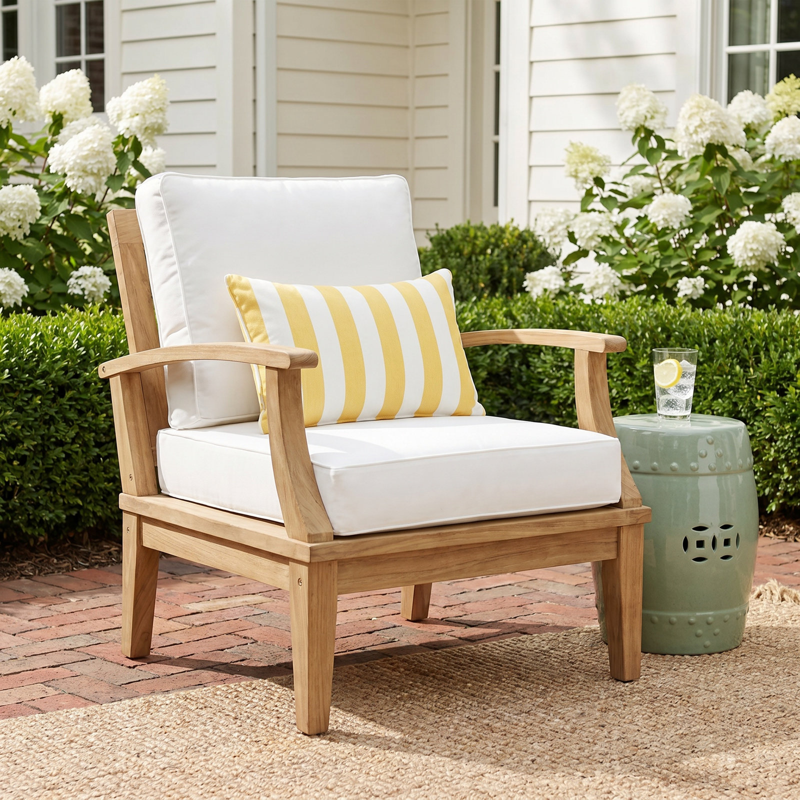 Marina Teak Patio Lounge Chair, White