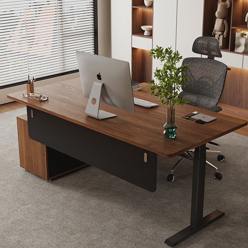 Solid Wood Walnut Color Electric Standing Desk, 29.53" H x 55.12" W x 27.56" D