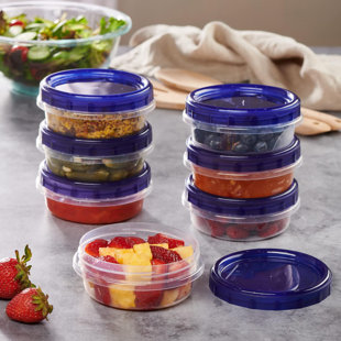 6 Pack Twist Cap Food Storage Containers With Blue Screw On Lid- 8 Oz Reusable Meal Prep Containers - Freezer And Microwave Safe Blue Plastic Food Storage