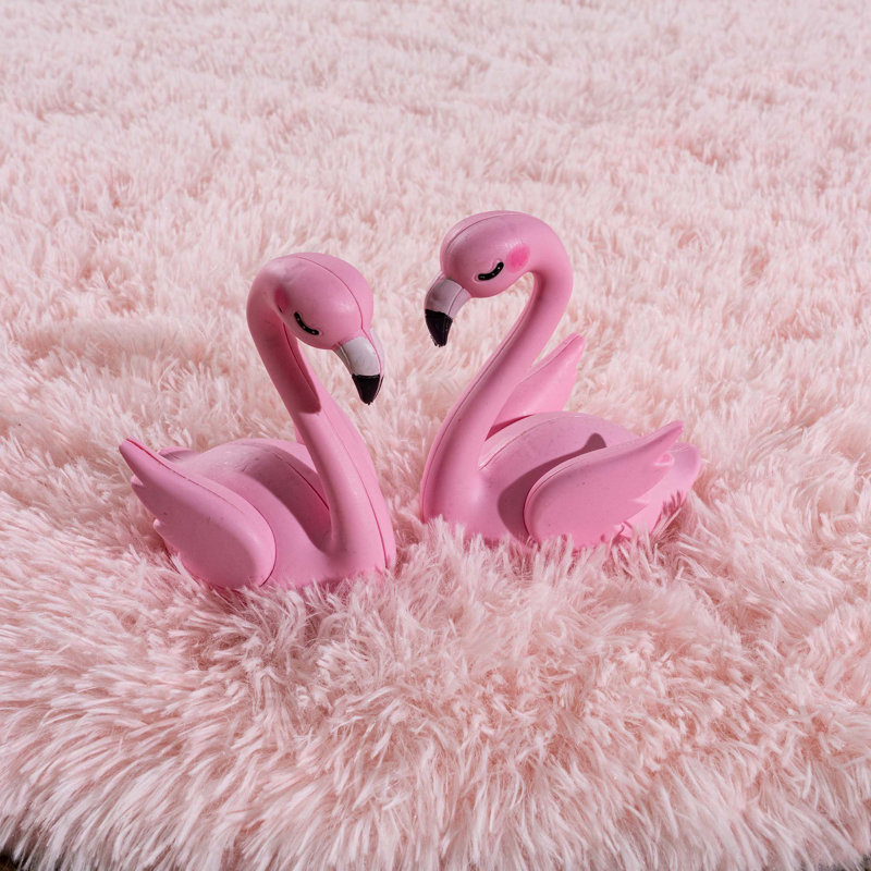 Pink Round Shag Rug Non-slip Long-Pile Round Rug 3 ft Silk-Blend Rug Round Shag Rug Perfect for Teen Rooms Suitable for Bedrooms Suitable for Living Rooms Antibacterial Durable Material