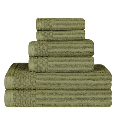 Ensemble de serviettes en coton très absorbant de six articles avec bordure unie et carreauté Ruvins