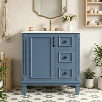 Meuble-lavabo avec lavabo en céramique, 2 tiroirs et tablette réglable