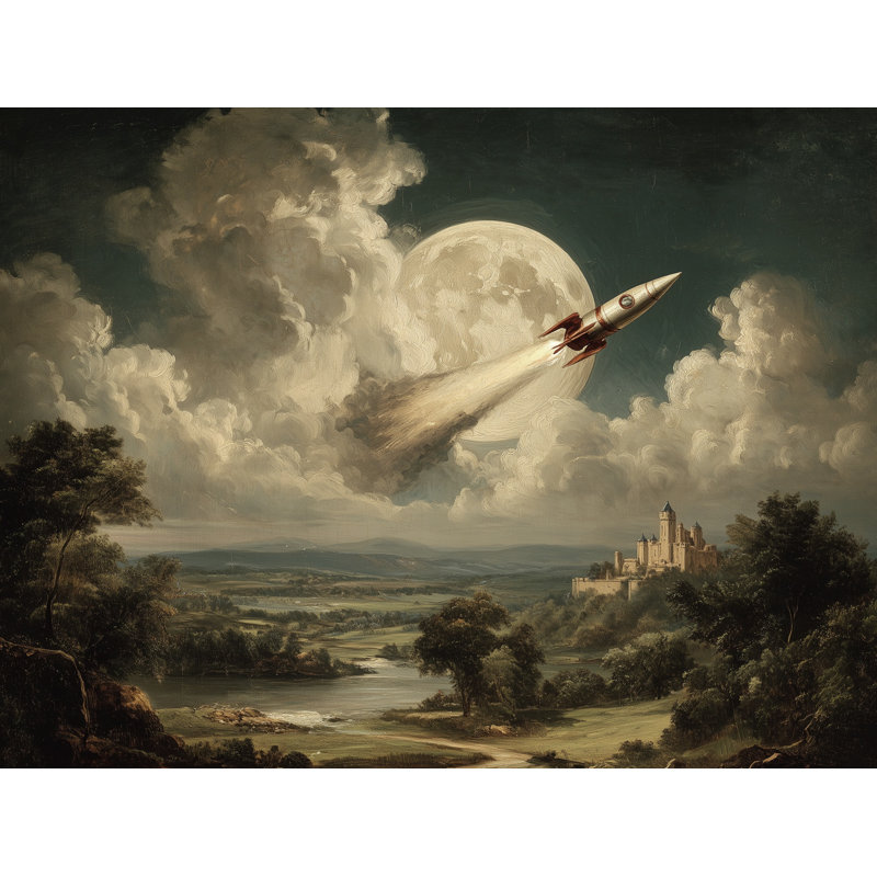 Papier peint château, paysage de fusée, lune, 100 po x 96 po, Peler et coller