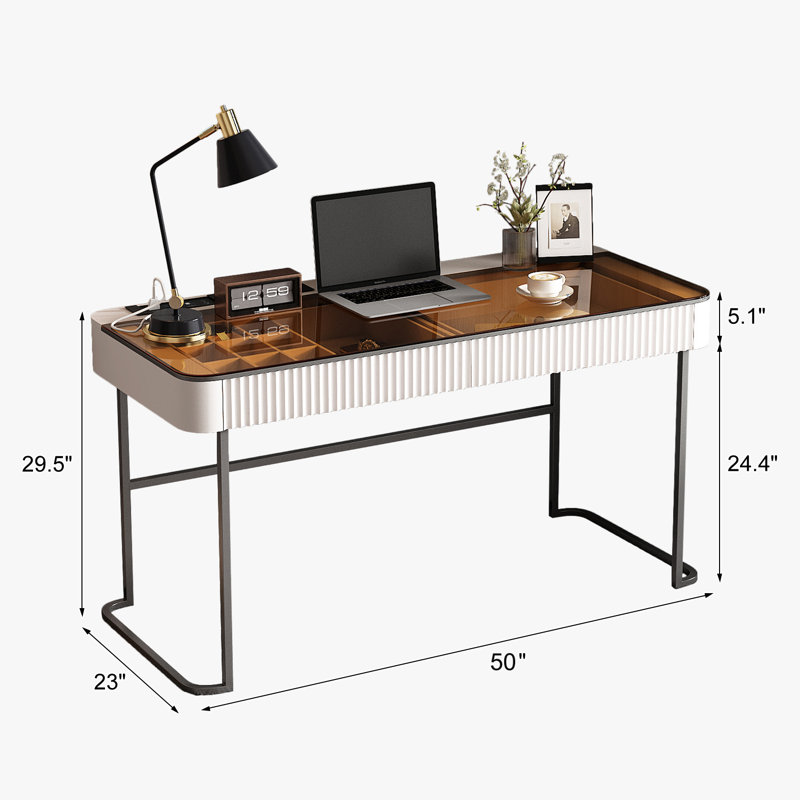 Winningham Rectangle Writing Desk, Beige/Black, 29.5" H x 50" W x 23" D