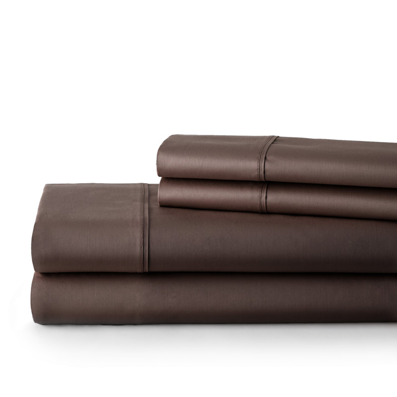 Ensemble de draps en coton 500 fils, Ensemble de draps pour grand lit + drap-housse + 2, Brun