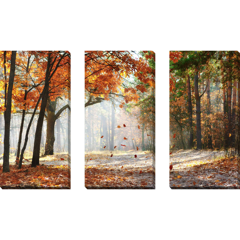 Falling Oak Leaves - 3 pièces, reproduction de photo sur toile tendue, H 32 po x l 48 po x P 0,75 po