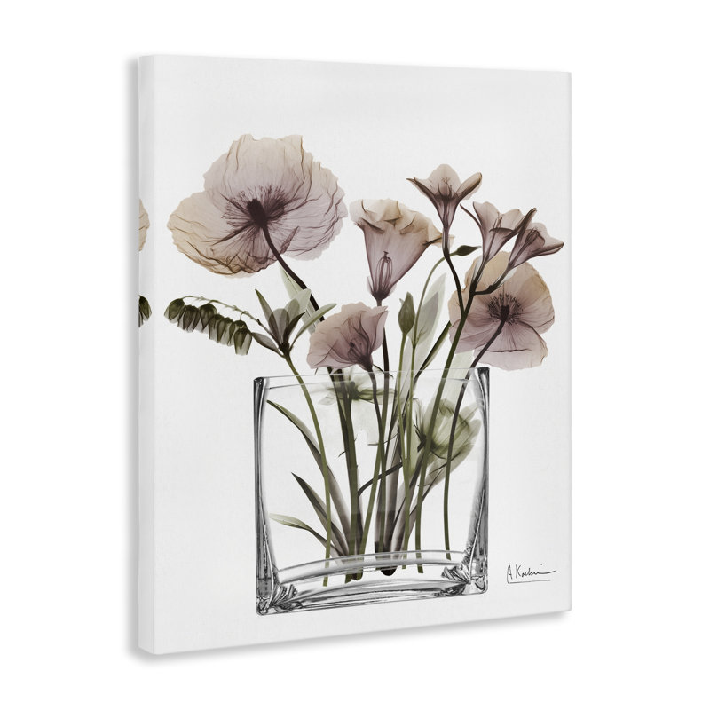 Toile moderne avec fleurs translucides, design par Albert Koetsier, H 20 po x l 16 po