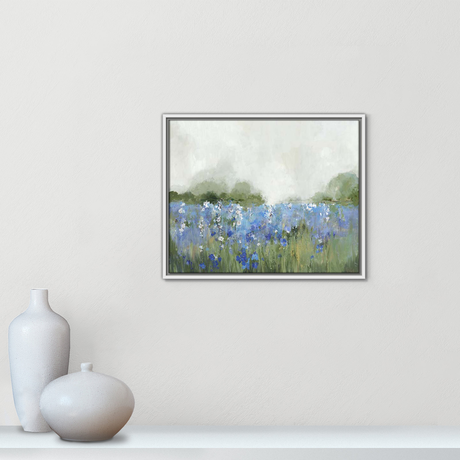 Meadows Bluebels Field "Meadows Bluebells Field" Print, 17.5" H x 21.5" W x 2" D, White Framed