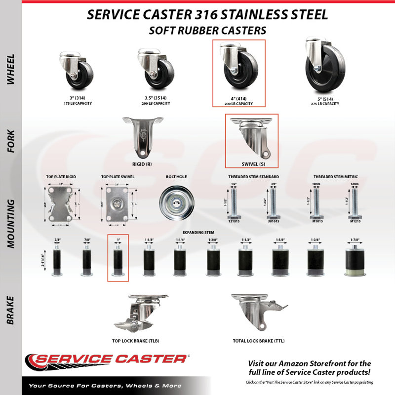 4 Piece Soft Rubber Swivel Caster Set
