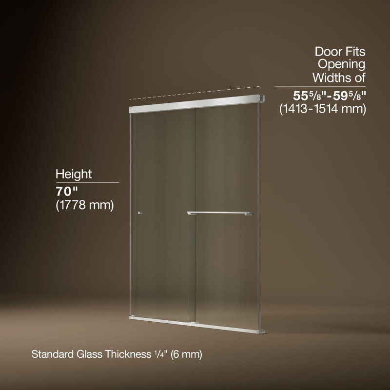 Revel 59.62'' x 70'' Double Sliding Shower Door with CleanCoat® Technology, Bright Polished Silver, Crystal Clear
