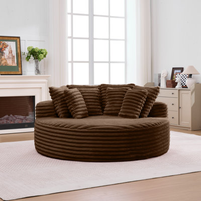 Fauteuil rond surdimensionné en velours côtelé brun foncé de 70,8 po, aucun assemblage requis, parfait pour une salle de projection