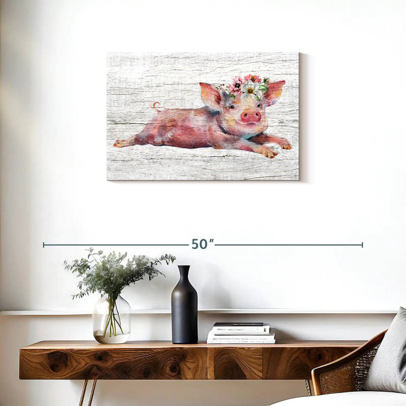 Brampt Wooden Floral Pig, 20" H x 30" W