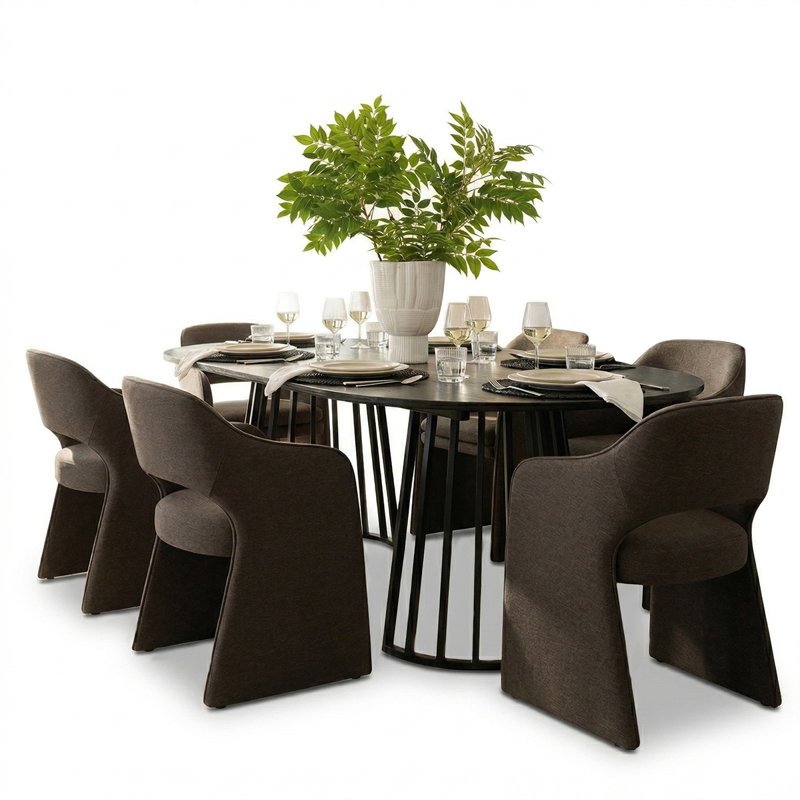 Ensemble de table de salle à manger pour 6 personnes avec table extensible et 6 chaises rembourrées imperméables, Brun