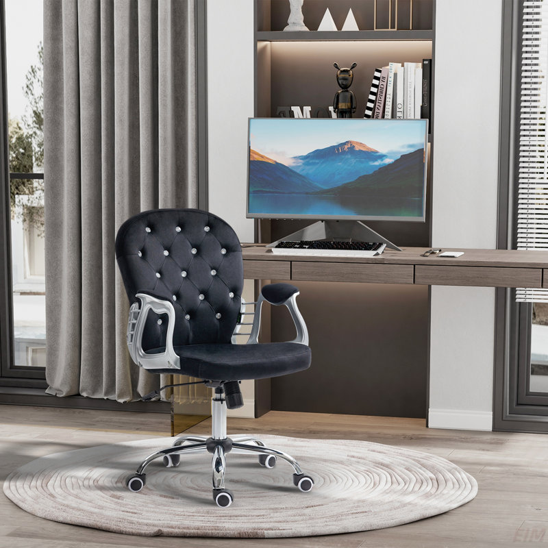 Chaise Kimar avec accoudoirs rembourrés, Velours, Black