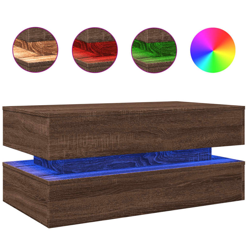 Coffee Table With LED Lights 19.7"X19.7"X15.7", Brown Oak
