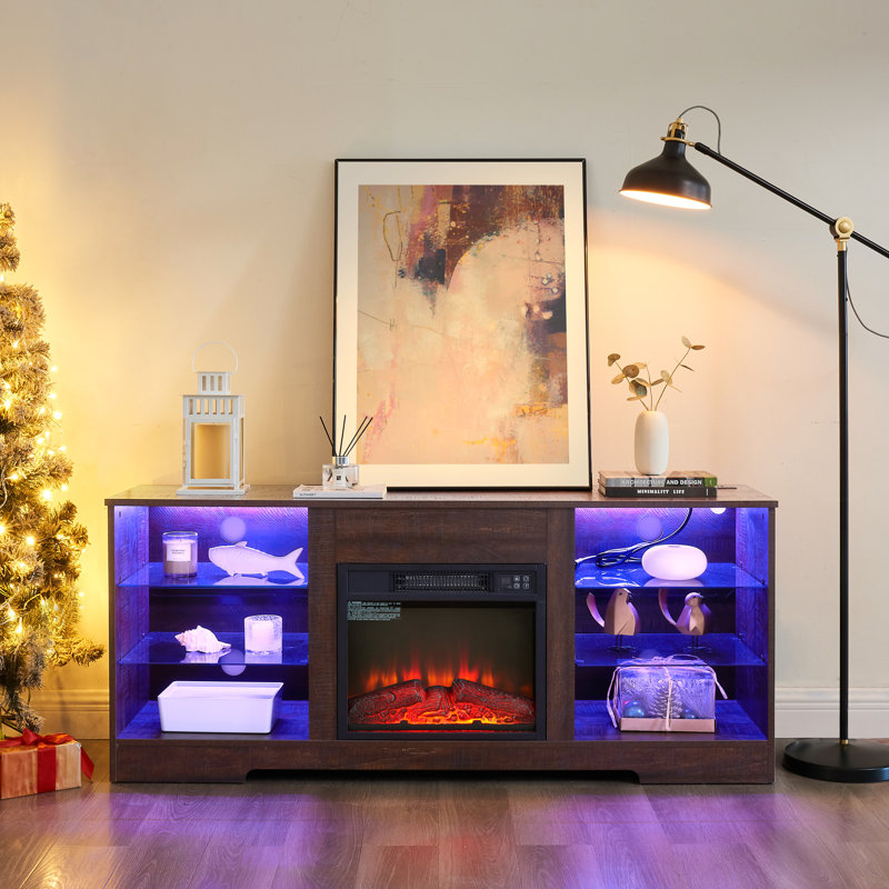 Meuble télé avec foyer électrique Abertamy, Espresso