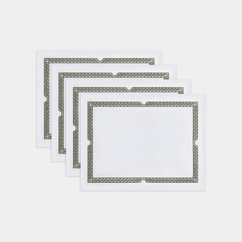 Aegean Key Embroidered Linen Placemat