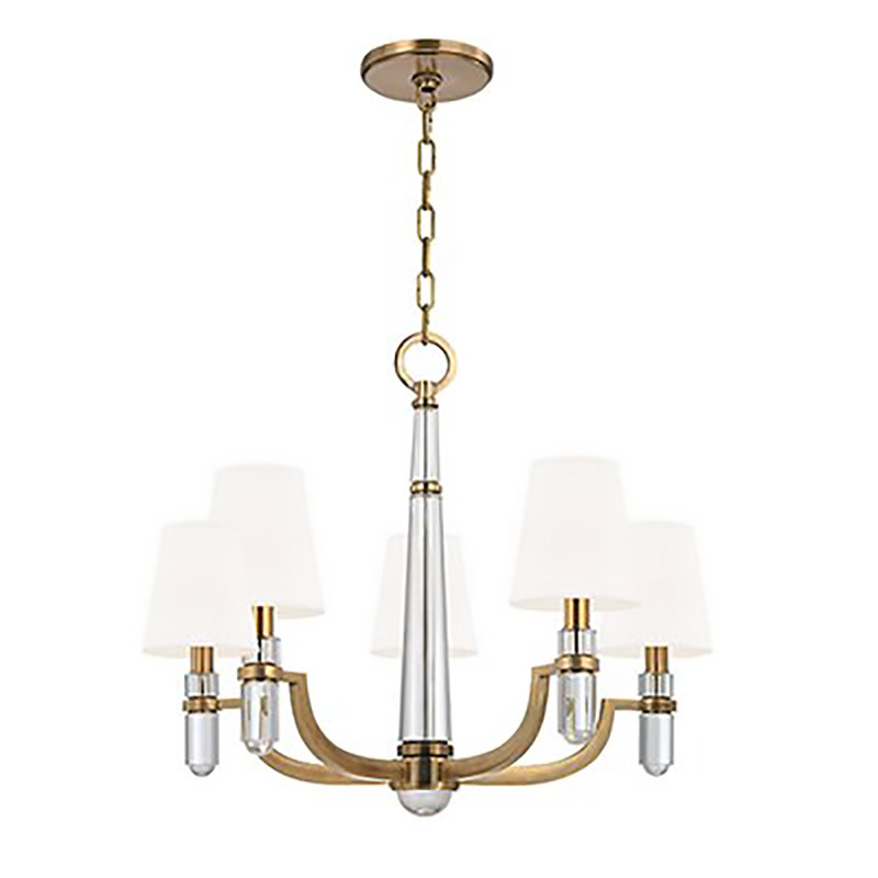 Dayton 25" 5-Light Chandelier, White, Aged Brass